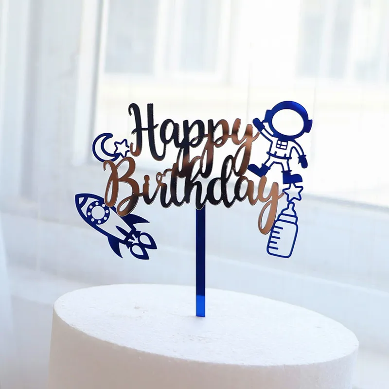 Outer Space Birthday Party Decoration Shiny Astronaut Cake Topper For Kid Baby Shower Supplies Spaceman Theme Party Favors Decor