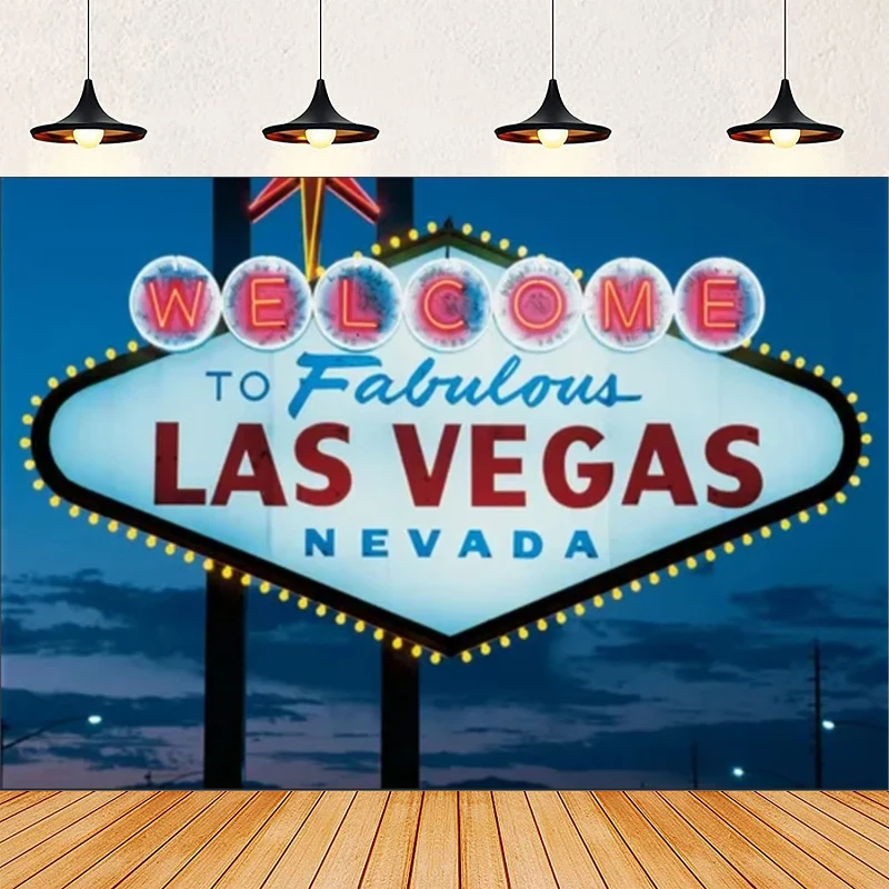 Welcome To Las Vegas Photography Backdrop City Billboard Banner Casino Night Scenery Party Decor Background Photo Studio Booth