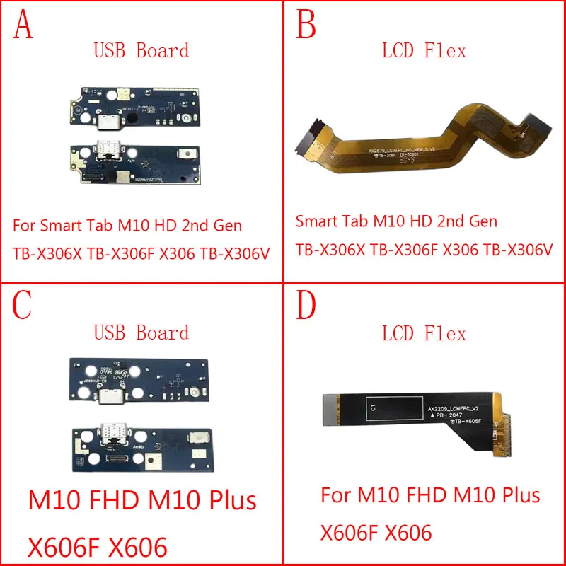 USB Charger Charging Port Dock Board Mic For Lenovo M10 HD 2nd TB-X306X X303F X606F X606 M10 Plus LCD Flex Main Board Connector