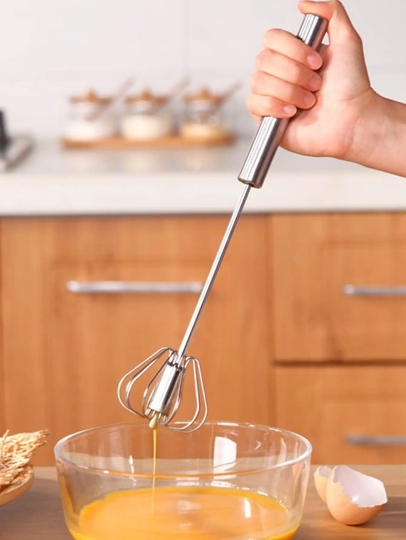12inch Stainless Steel Semi Automatic Whisk Blender for Home -Versatile Tool for Egg Beater, Milk Frother, Hand Push Whisk