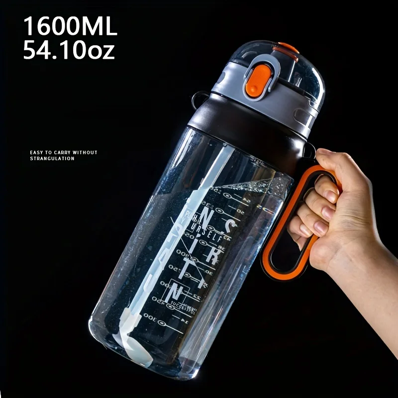 54.1oz/1600ml Sports Water Bottle  Leak-Proof, Portable, Detachable Strap & Straw Lid - Perfect for Fitness, Gym & Training!