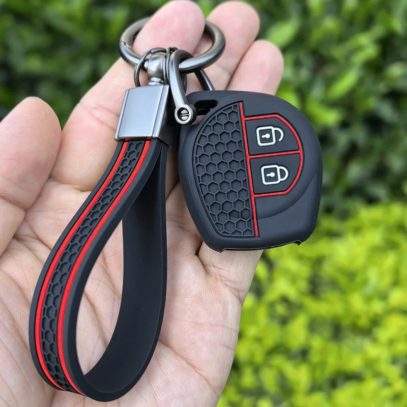 Schlüsselhülle mit Schlüsselanhänger für Suzuki Celerio Swift Grand Vitara SX4, Silikon-Schlüsselhülle, Schlüsselanhänger-Halter, Zubehör