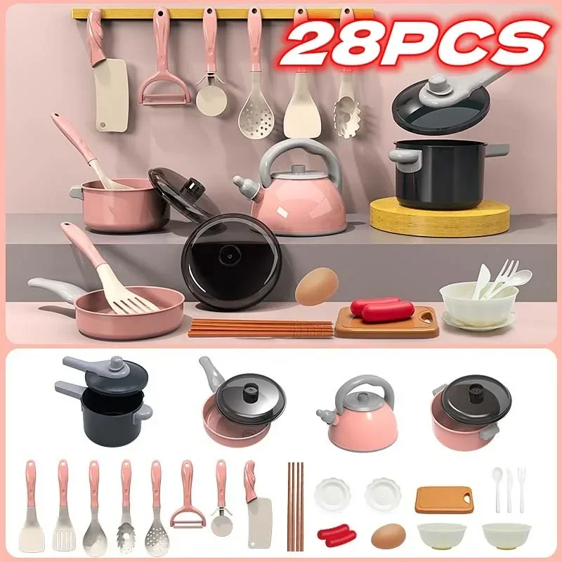 28PCS Kids Kitchen Toys Set with Box Simulated Kitchen Toy Children's Pretend Play Set for Boys Girls Birthday Gifts Christmas