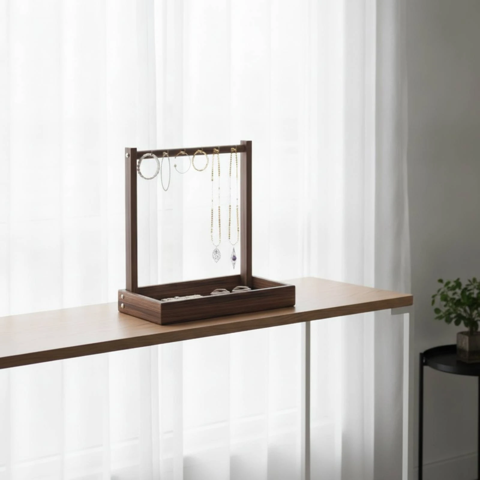 

Jewelry Stand with Ring Holder Tray Vertical Jewelry Organizer with Hooks Necklace Holder with Tray Rectangular Space-Saving