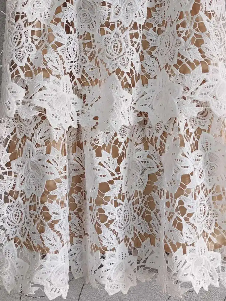 Summer Sundress Holiday Beige White Lace Prom Dresses donna manica corta colletto quadrato ganci per cintura Flower Ruffles Cake Vestidos