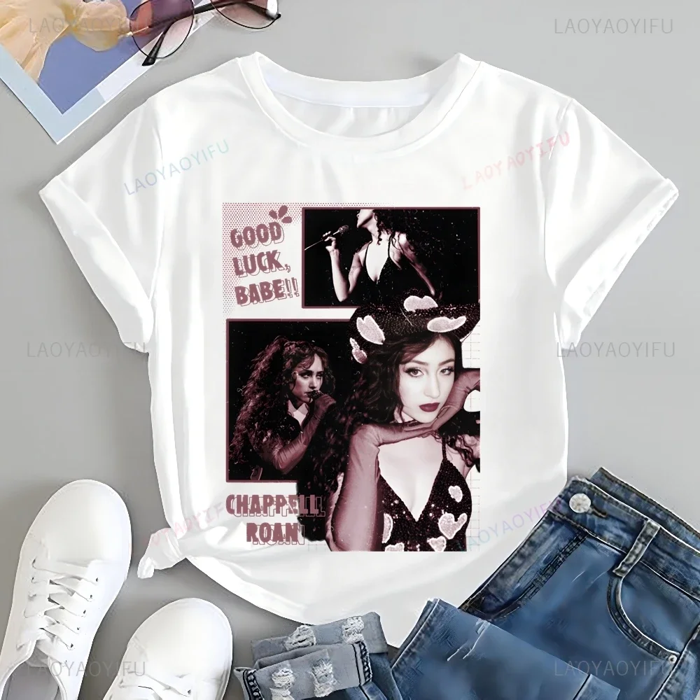 المغني شابيل روان تي شيرت مطبوع توب تشابيل روان محايد الاتجاه Harajuku قميص قصير الأكمام الجرافيك المتضخم القطن التي شيرت #3