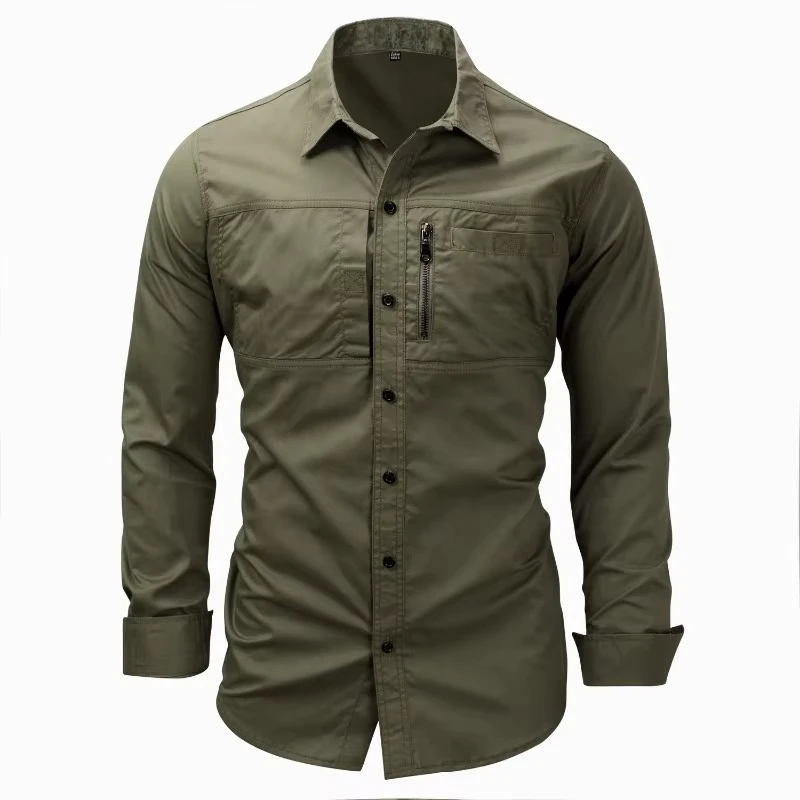 High Quality Cotton 100% Men Outdoor Long Sleeved Cargo Shirts Man Multi Pockets Loose Shirts New Male Solid Casual Shirts Eu3XL