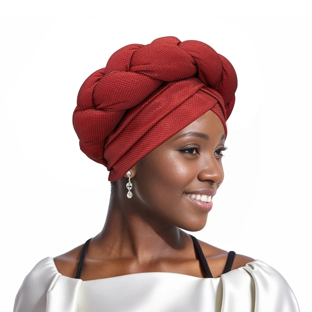 

Ready African Auto Gele Headtie Big Braid Turban Cap for Women Nigeria Female Head Wraps Lady Fashion Headgear Turbante Mujer