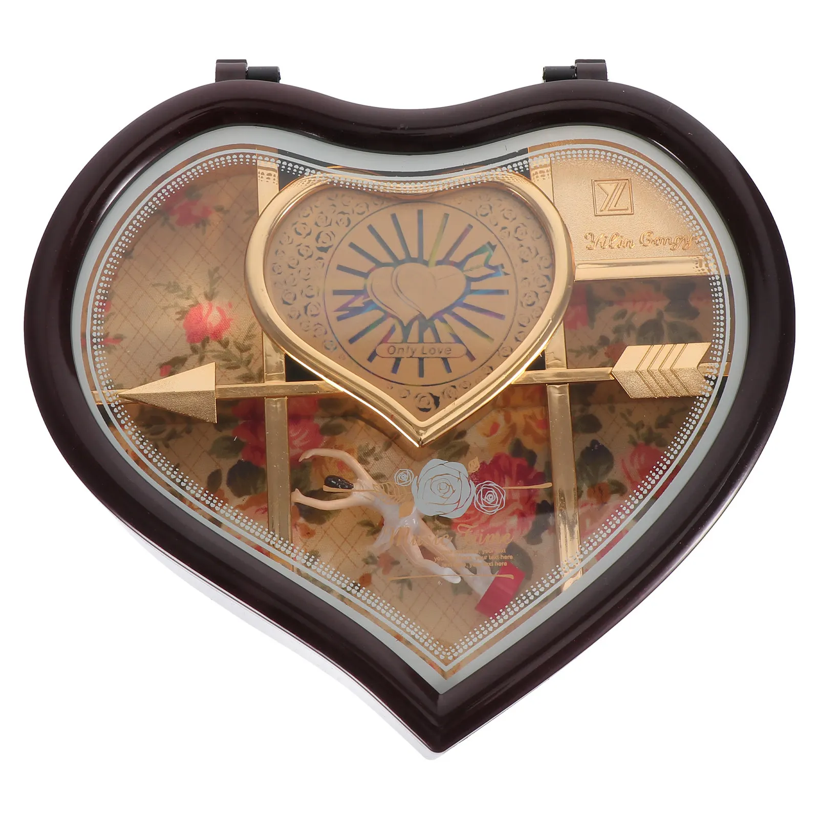 Heart Shaped Ballerina Music Jewelry Box with Rotating Dancing Decoration for Desktop Home Office Valentine Gift