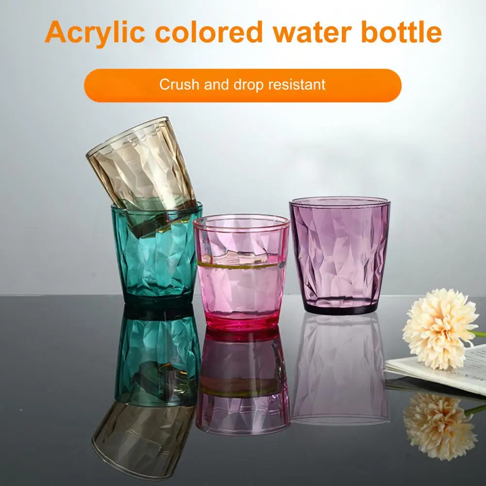 Colorful Translucent Water Cups 310ml Diamond Pattern Tumblers Unbreakable Heat Resistant BPA-Free Stackable Glasses for Home Pa