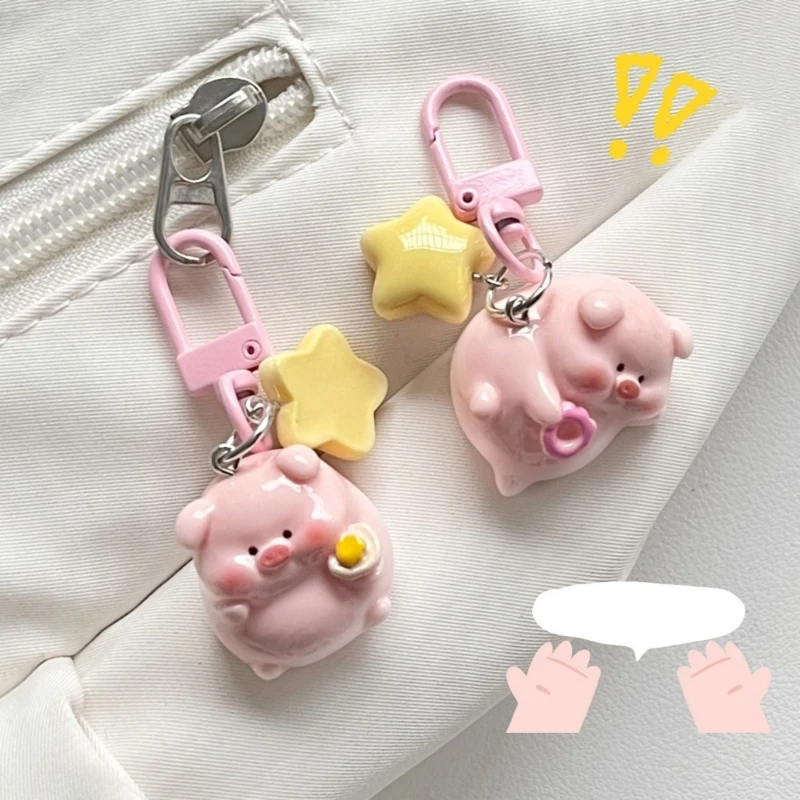 Fashionable Cartoon Bag Charm Lovely Resin Keychain Delightful 3D Cartoon Piggy Key Chain Jewery for Girls and Students