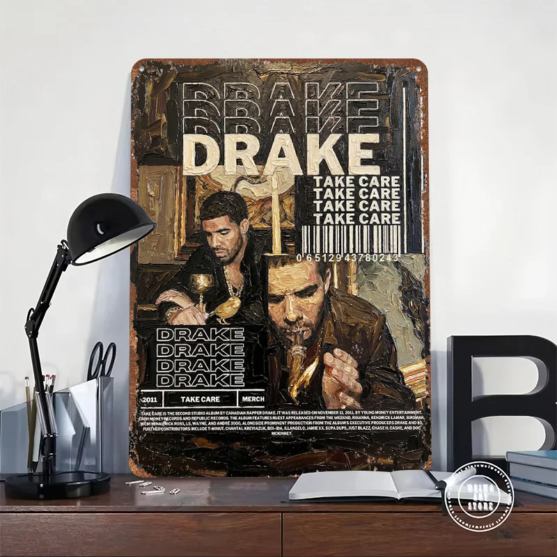 Drake Take Care Album Art Painting Personalized 3D Textured Metal Poster Wall Art Vintage Tin Signs for Home Decor Items Room
