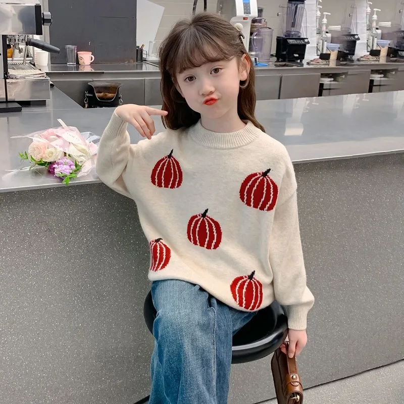 

Heavyweight Winter Crewneck Sweater for Girls - Thickened Thermal Top, Ankora Red, Age 8-12, Soft Cotton Knit, Cozy Layering