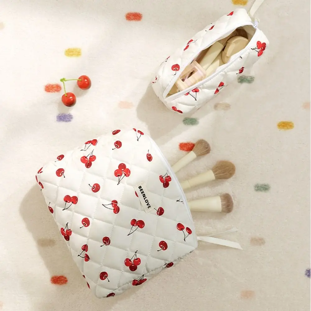 New Large Capacity Toiletry Makeup Bags Quilting Cotton Cloth Cherry Printing Travel Toiletry Bag Zipper Cosmetic Bag