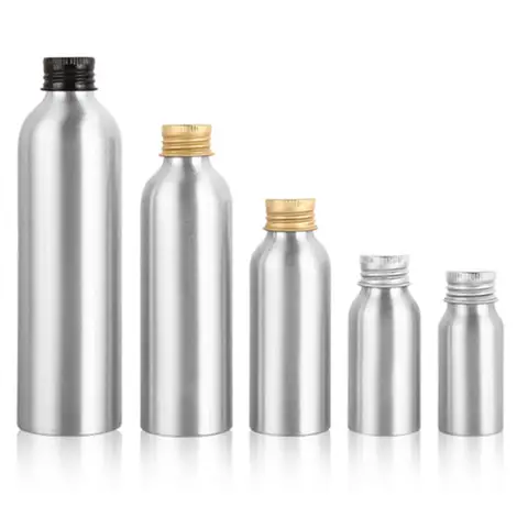 Bilashmart Aluminum Bottle 1oz 2oz 4/8oz 20/30/50/60/100ml/150/200/250ml,Empty Round Sliver Metal Bottle With Aluminum Cap Child Resistant