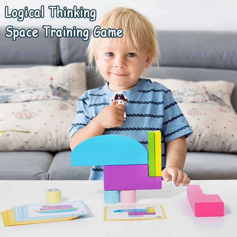 子供木製ブランスブロックスタッキングゲームモンテッソーリ論理的思考空間チャレンジ楽しいスタックタワーマッチング脳教育玩具