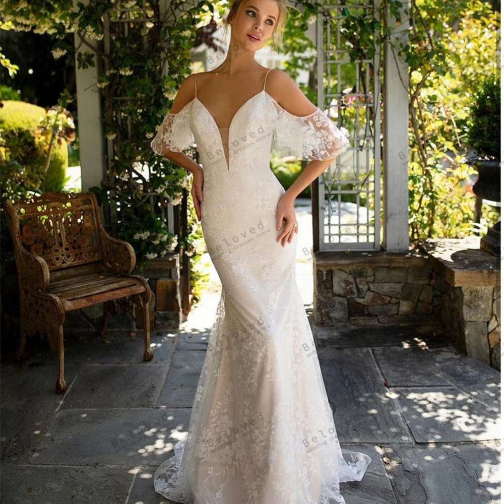 Exquisite Wedding Dresses Gorgeous Bridal Gowns Off The Shoulder Sheath Mermaid Sweep Train Robes Glamorous Vestidos De Novia