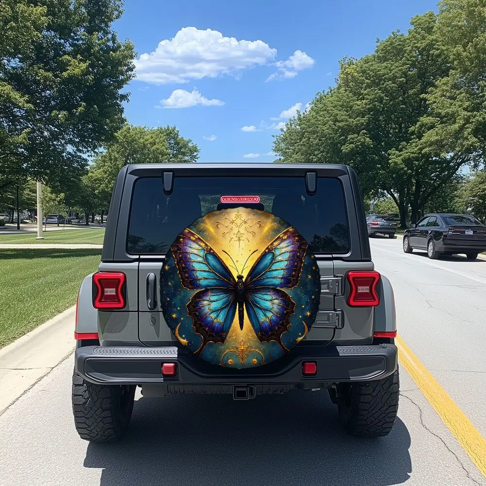 Luxury Starry Sky Butterfly Print Tire Cover - Selected Durable Polyester Material, Perfectly Wraps Spare Tyre, Adding A Myste