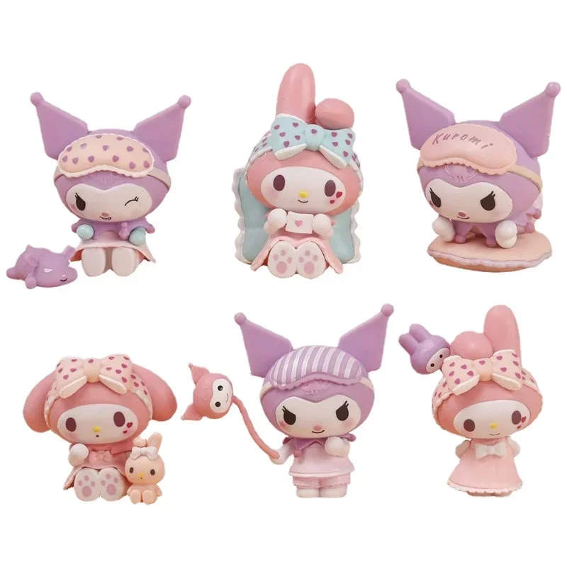 

Hot Anime Sanrio Kawayi Kuromi Mymelody Pajamas Sweetheart Blind Box Handmate Pendant Pvc Figure Collection Car Decorate