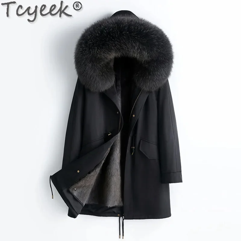 

Natural Tcyeek Mink Parka Real Jacket Female Winter Jackets for Women Clothes 2024 Korean Warm Detachable Fox Fur Collar