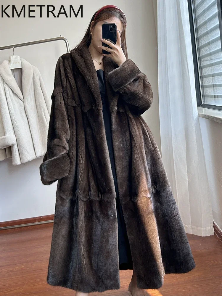 100% Mink Real Fur Coat Women Old Money Style Long Fur Jacket 120cm Winter New in Outerwears 2025 High Quality Clothing шуба