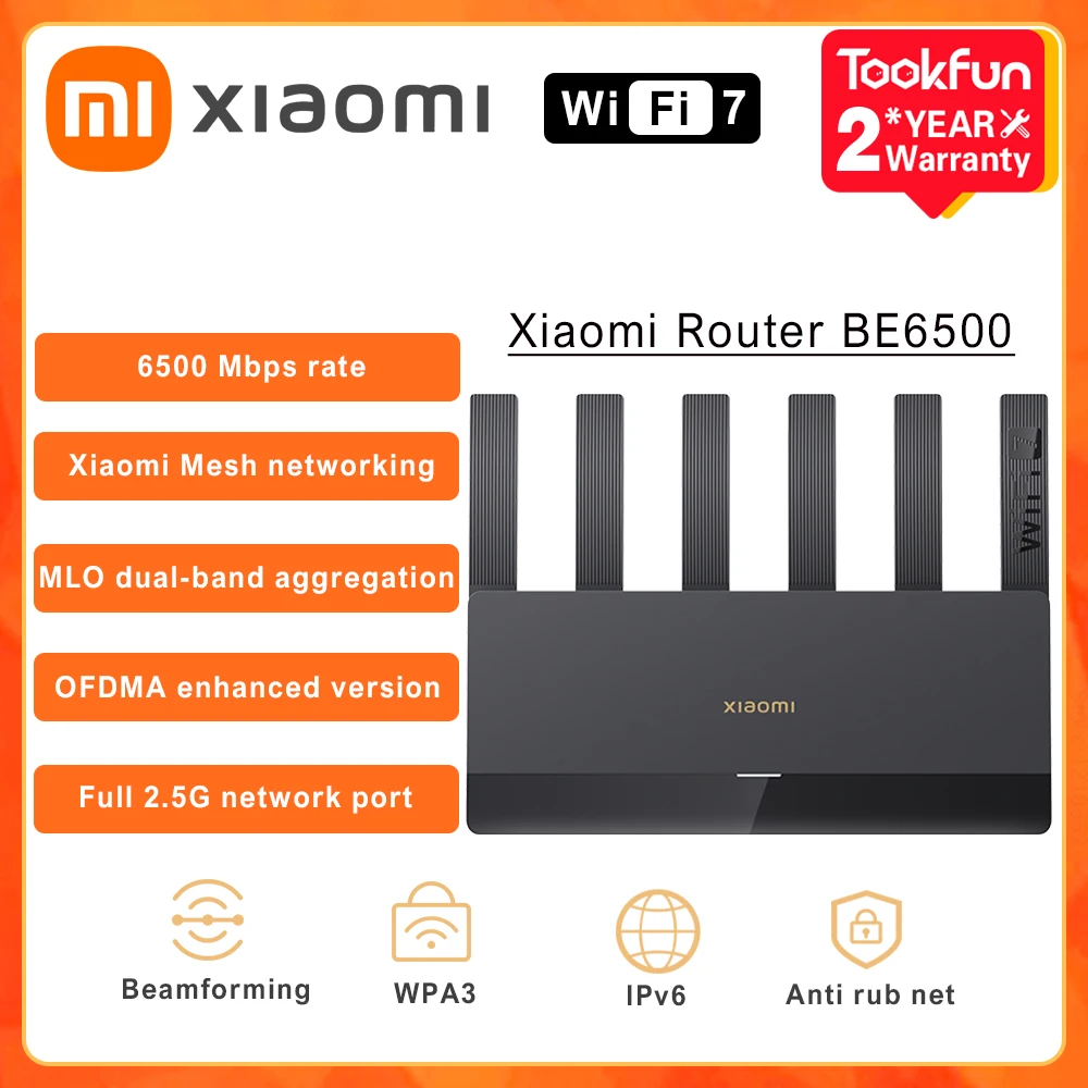 ใหม่ Xiaomi Router BE6500 Qualcomm Quad-Core Wi-Fi 7 ตาข่าย 2.5G พอร์ตเครือข่าย IPTV OFDMA เกม Accelerator สัญญาณ Mi Home