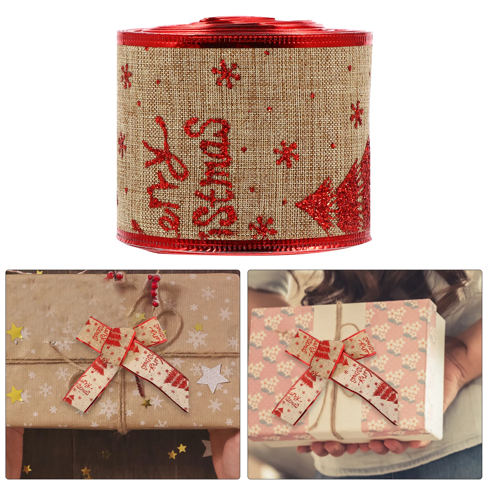 

6Cm Wide Christmas Burlap Red Linen Fabric Xmas Tree Snowflake Print Sewing Diy Decoration Wrap Packaging Curling Crafts