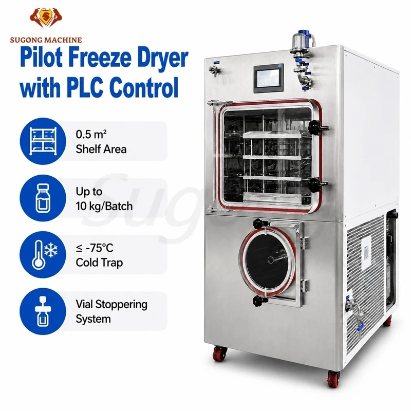 Lab Freeze Dryer Machine 10kg Per Batch Capacity Automatic Stoppering Vacuum Lyophilizer for Vial Sample Processing