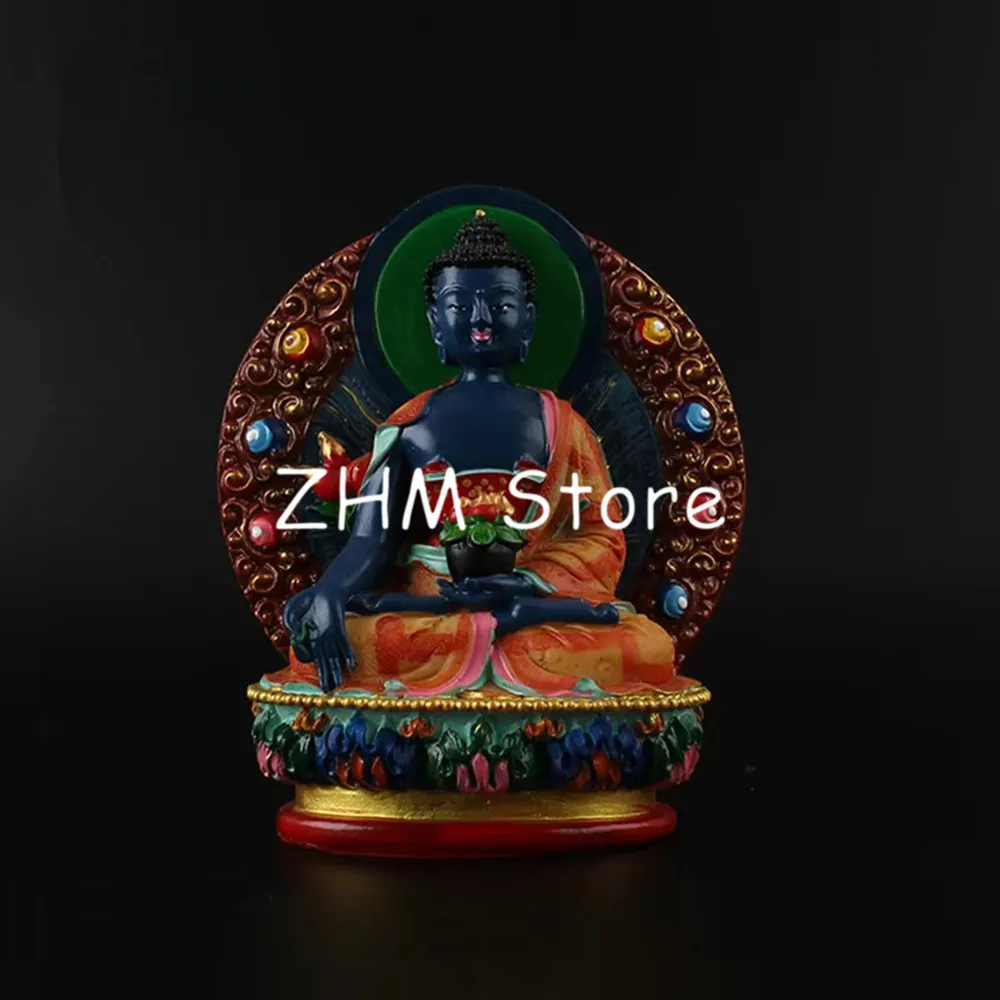 

Фигурка Будды фармацевта из смолы 12 см, нежная ручная фигурка бодхисаттвы с синим покрытием, тибетско-буддистские статуя Будды