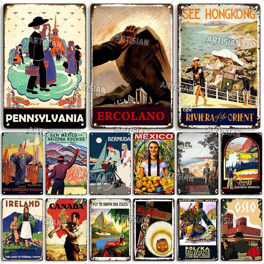 علامة قصدير معدنية للسفر ، ملصق حائط مزخرف للمنزل ، استوديو كهف رجل ، لوحة فنان ، ديكور حائط #1