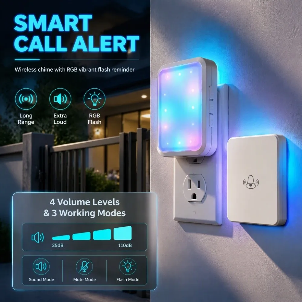 Battery Free Wireless Doorbell Waterproof US Spec Flash Alert Device Simple To Install Bright Flash Alert Self Generating Power