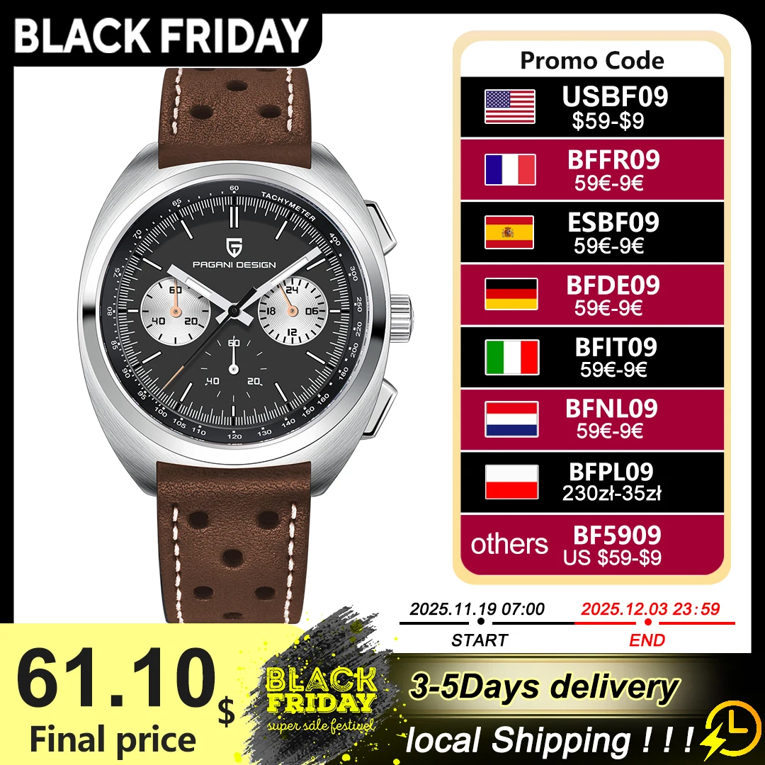 PAGANI DESIGN Men's Watches Luxury Quartz Wrist Watch For Men AR Sapphire Speed Chronograph Retro Dial Clock Reloj Hombre 2023