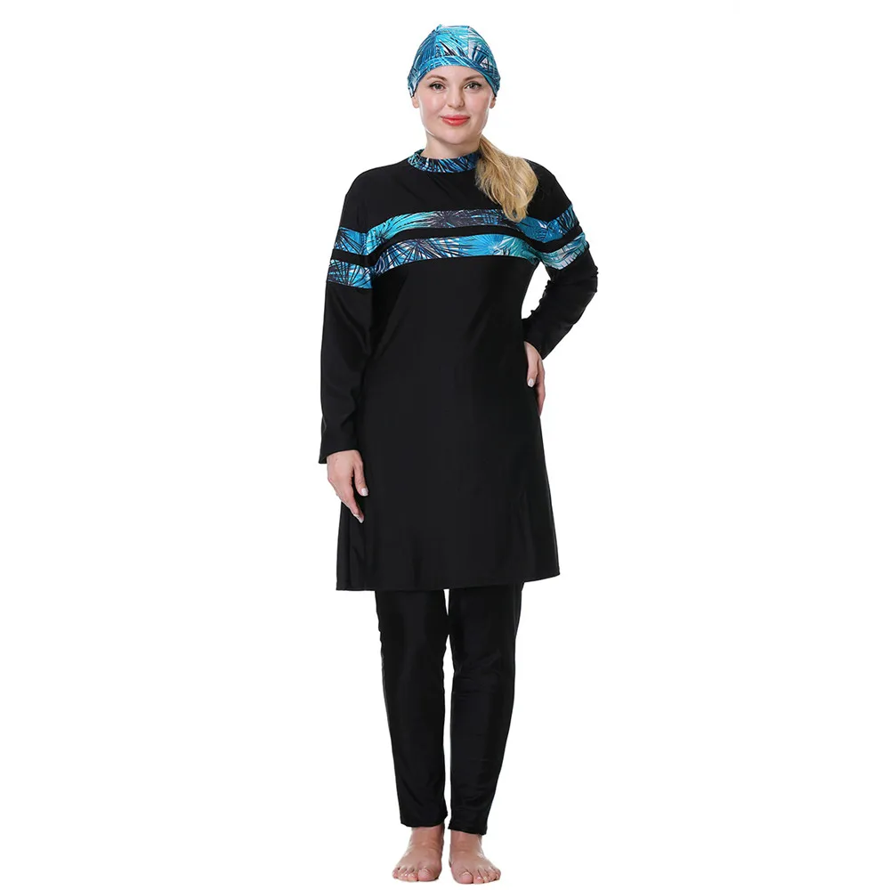 Imagem -02 - Mulheres Muçulmanas com Estampa de Manga Longa Burkini Maiô Islâmico Roupa de Banho Completa Moda Praia Modesta Tamanho Grande 3xl 8xl Peças