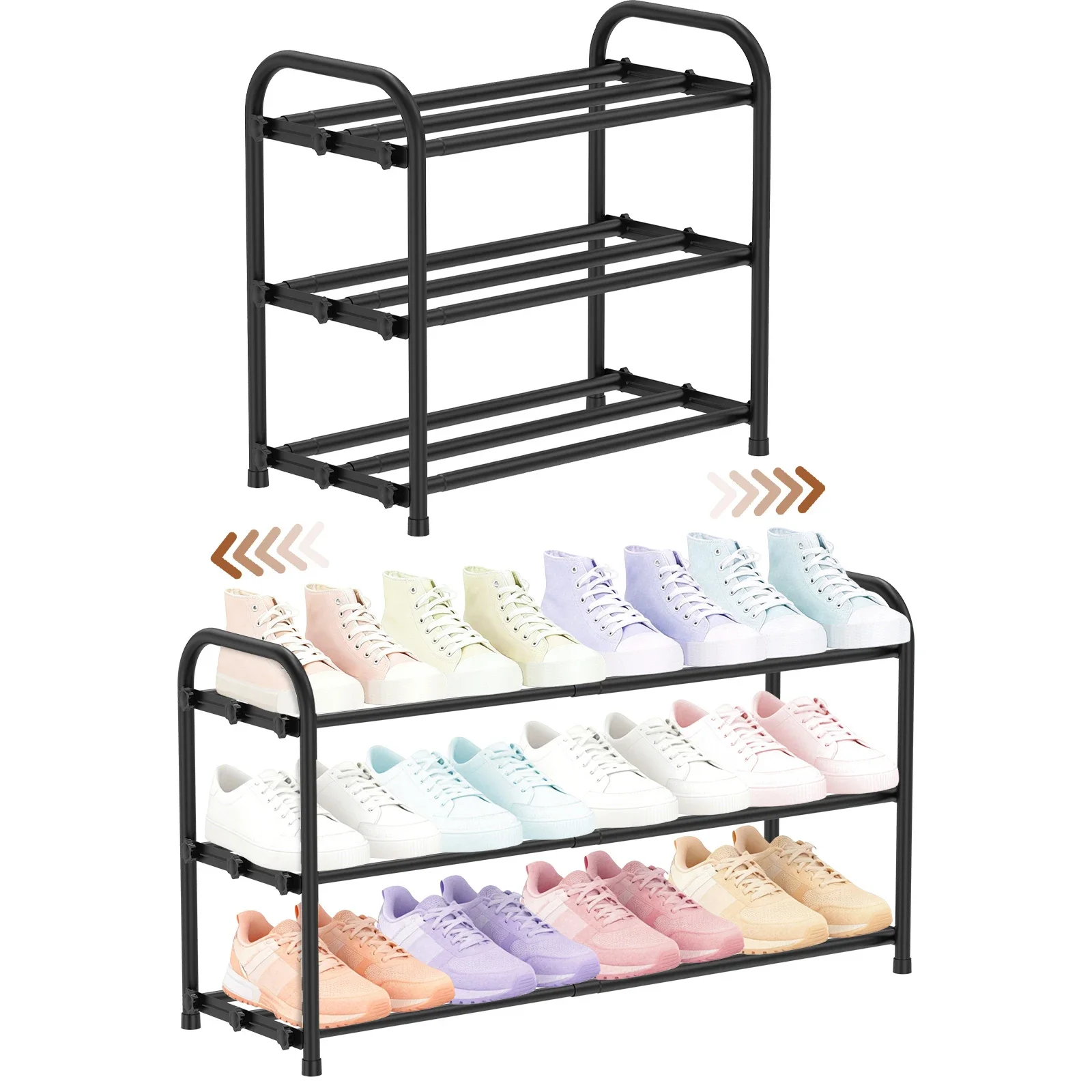 

Трехуровневая расширяемая полка для обуви, регулируемая металлическая подставка для хранения обуви, органайзер для дома, спальни, прихожей, входной зоны