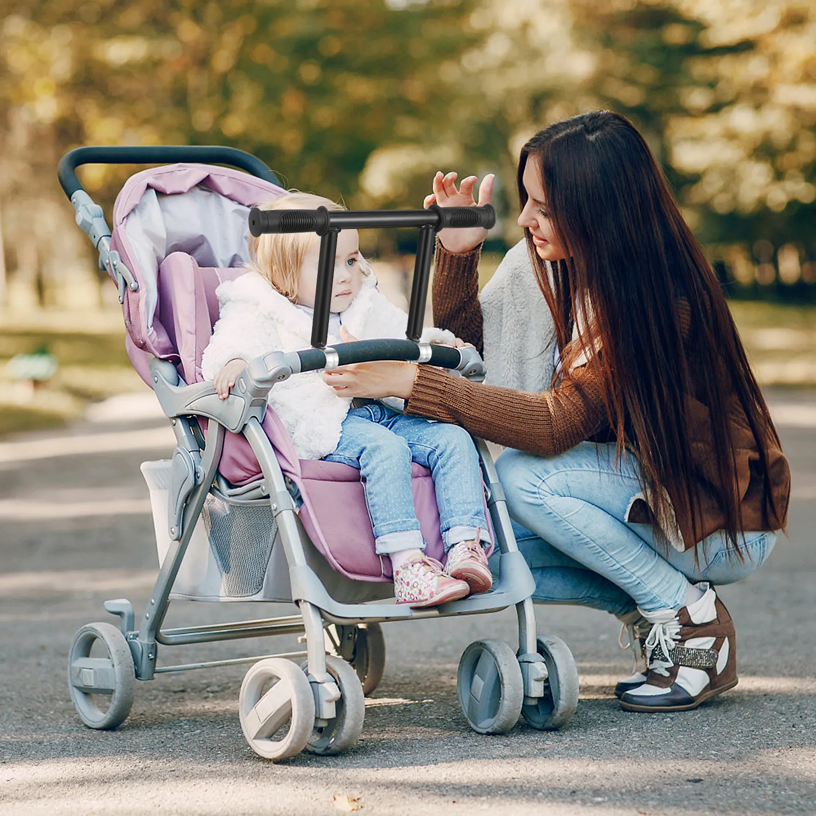 

Universal Stroller Extender Stainless Steel Handlebar Attachment Adjustable Height Comfortable Grip Ideal for Walking Shopping