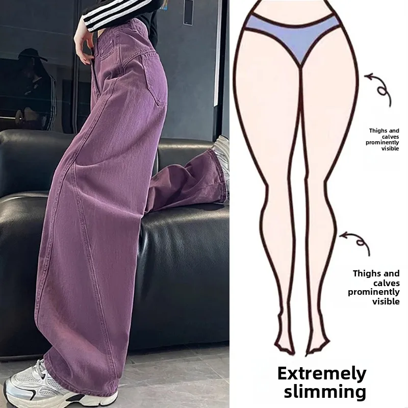 

plus Size Purple Straight Leg Wide Leg Pants High Waist Slimming Loose Fit Casual Trousers for plus Size Women Spring Autumn