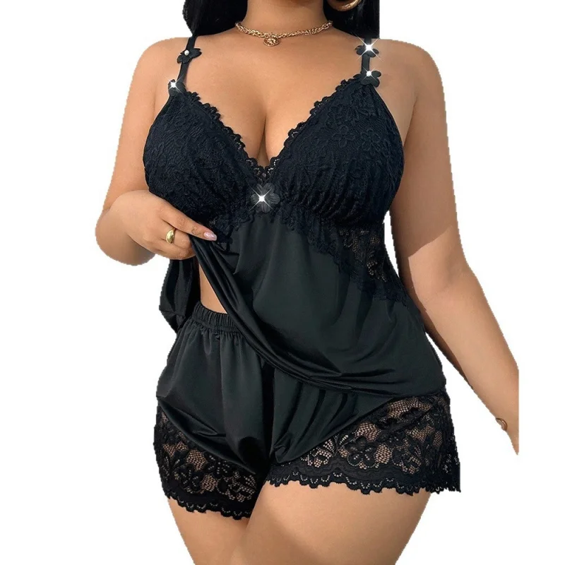 SURI New Lace Camisole Nightdress Sexy Shorts Set Desire Loungewear Solid Color Casaul Sets Pure Charming