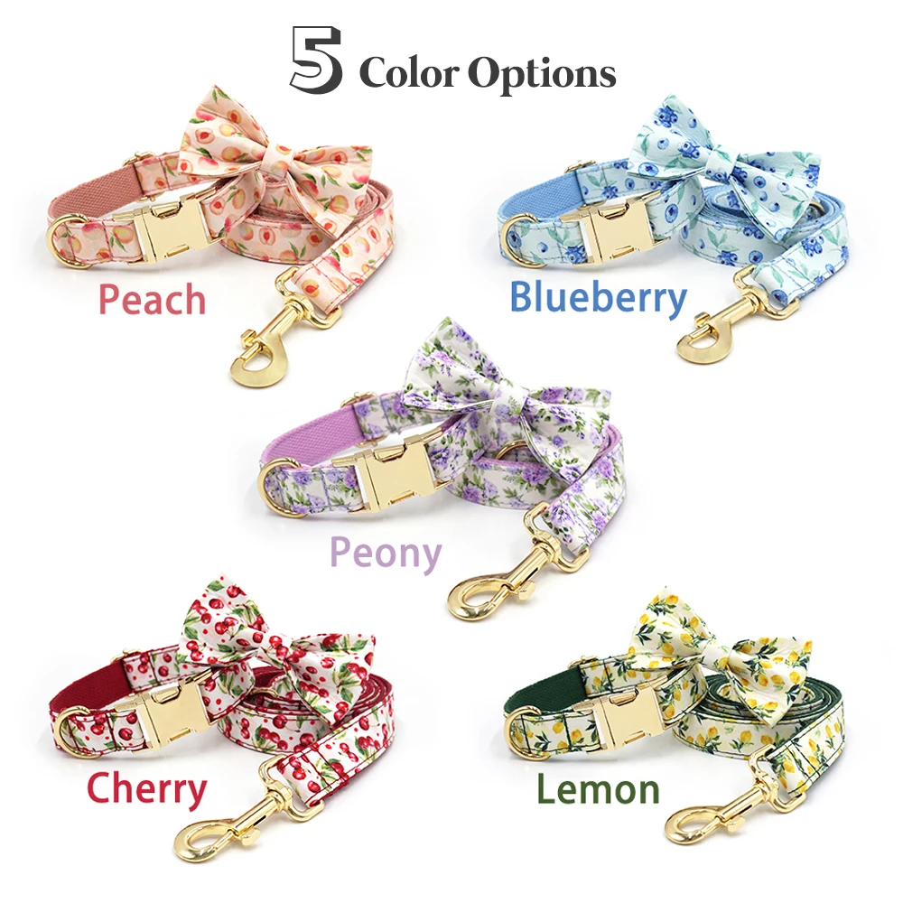 Personalized Pet Collar for Cats Small Medium Large Dogs Lemon Printing Luxury Designer Bow Dog Collar & Leash Set with Poop Bag 6