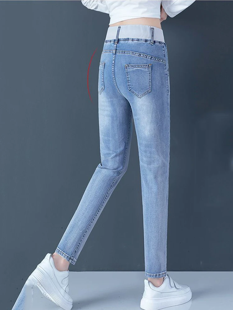 Jeans crayon taille haute doublés de velours, pantalons skinny, pantalons en denim épais, broderie chaude, longueur de rinçage, ajouter, hiver