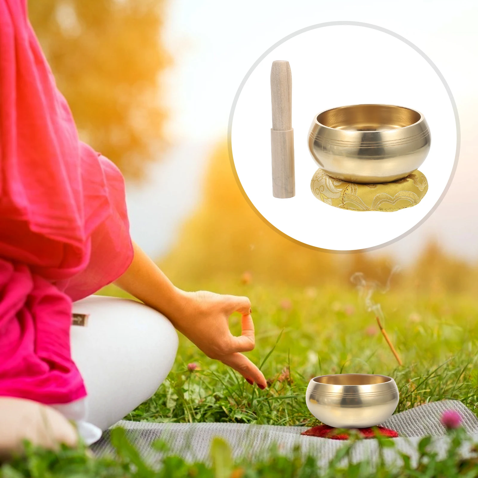 

1 set 1 Set Tibetan Sound Meditation Yoga Singing Bowl Set Wood Stick Cushion Copper Bowl Sleep Decoration Studio Bedroom