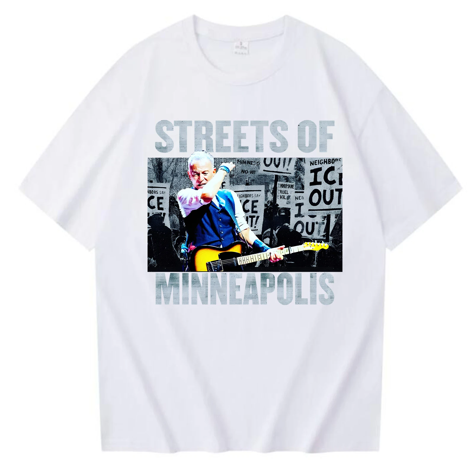 Bruce Springsteen Streets of Minneapoli 2026 Print T-shirt Harajuku Man Woman O-neck Casual Hip Hop Shirt Tops
