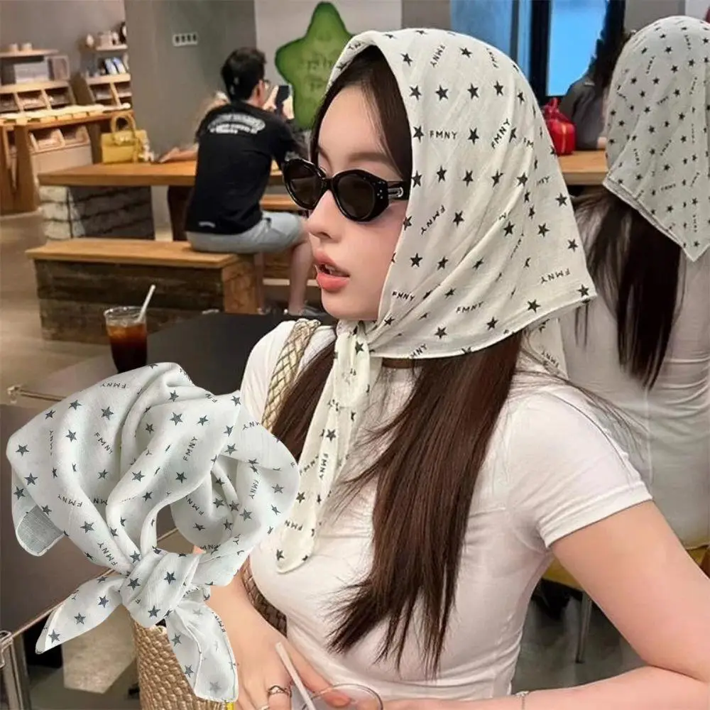 

Fashion Y2K Star Print Hair Scarf Spicy Girl Punk Hip Hop Headscarf Cotton Lightweight Square Scarf Streetwear Hair Accessories