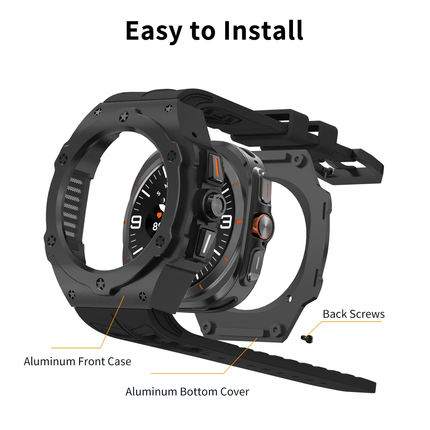 Luxury Modification Kit For Samsung Galaxy Watch Ultra 2025 47mm Metal Case For Watch Ultra 7 47mm Fluororubber Strap Mod Kit