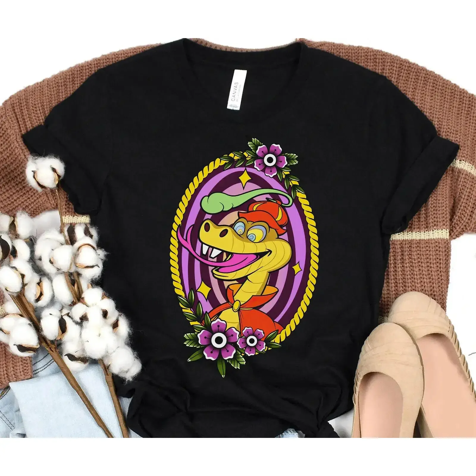 

Retro Sir Hiss Flower Tattoo Art Robin Hood T Shirt Adult Kid 5926284 vintage Washed Comfortable Top For Everyday Wear Casual