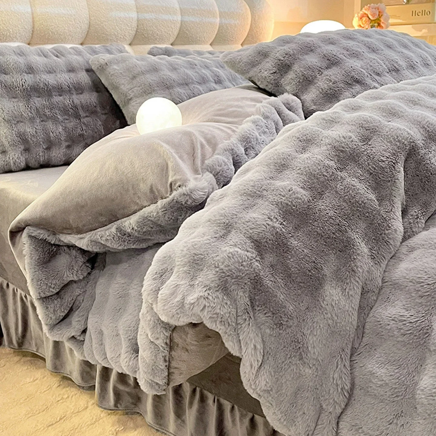 New Class A Bubble Faux Rabbit Fur Fleece Quilt Cover Thicken The Warm Duvet Cover in Autumn and Winter Skin-friendly Bedding