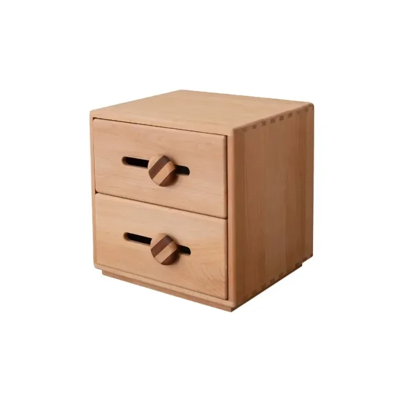 square box bedside table, all solid wood beech bedside cabinet, simple storage without paint