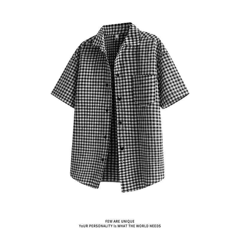 2026 Summer New Fun Button Shirt Jacket Plaid Casual Short-sleeved Shirt Men