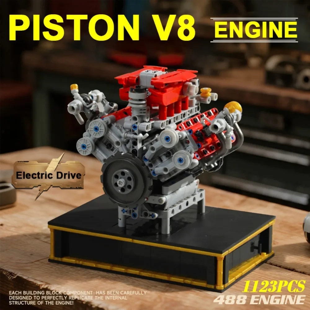 Kit de modelo de bloques de construcción de motor 488 V8, 1123 Uds., simulación de motor de coche deportivo realista con Motor de potencia para niños y adultos