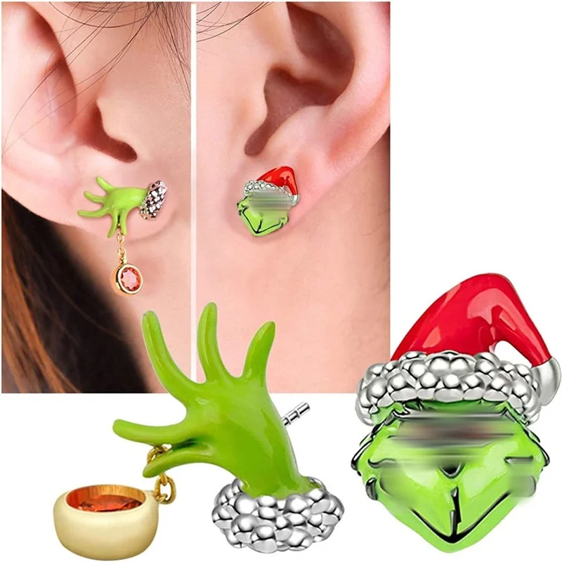 New Creative Funny Christmas Earrings Cute Santa Green Frog Stud Earrings Cartoon Animal Jewelry Women Girls Holiday Gifts