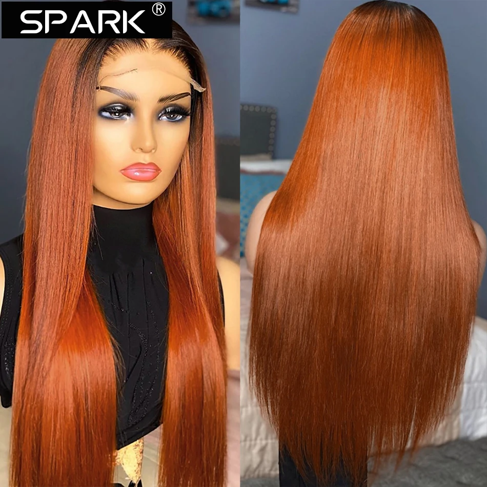 Ombre Ginger Orange Straight Hair Lace Closure Wig Ombre Human Hair Wigs Lace Frontal Wig Colored Wigs For Black Women